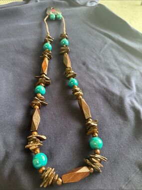 Turquoise and Brown Bead Statement Necklace - Women Jewelry